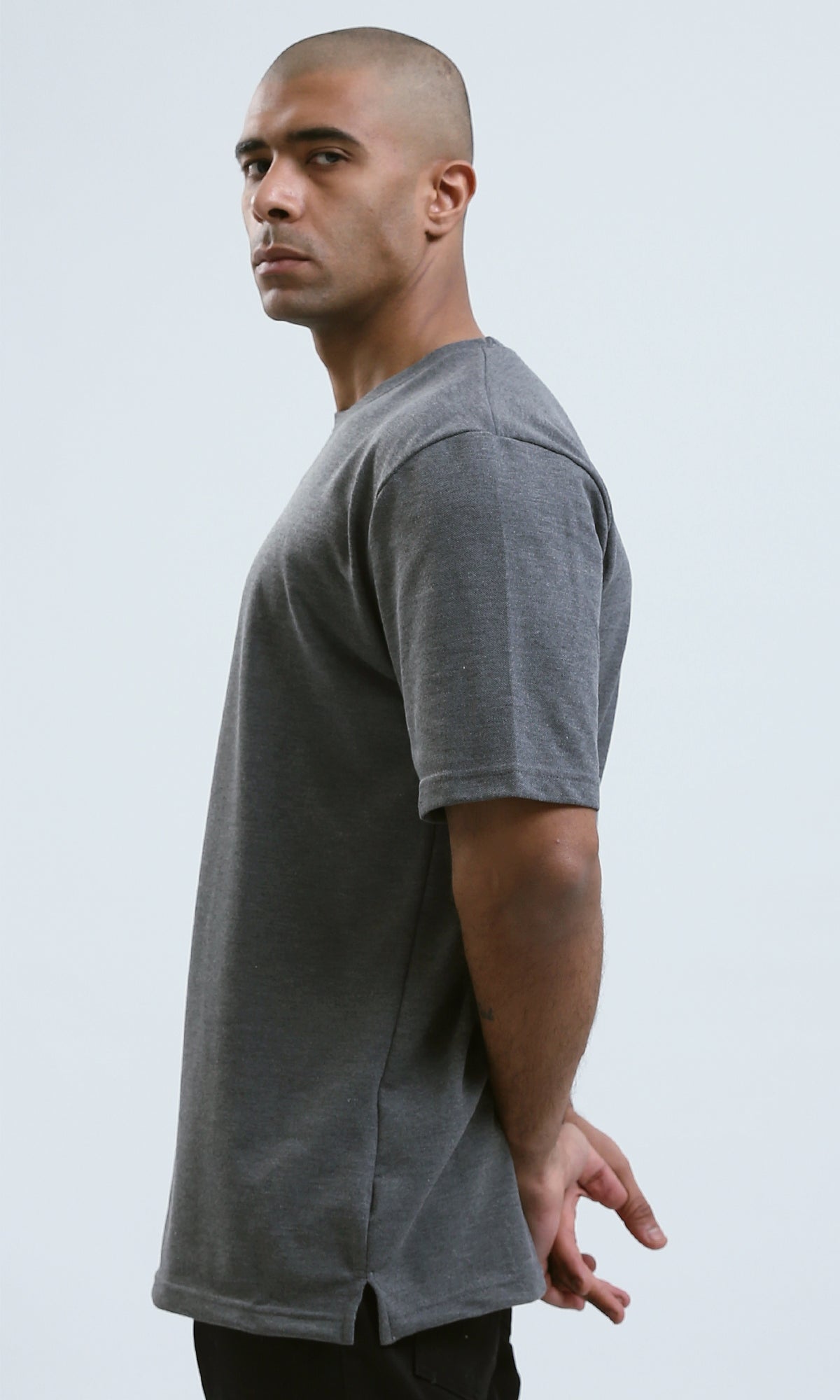 o191173 - Patterned Relaxed Fit Heather Dark Grey Tee