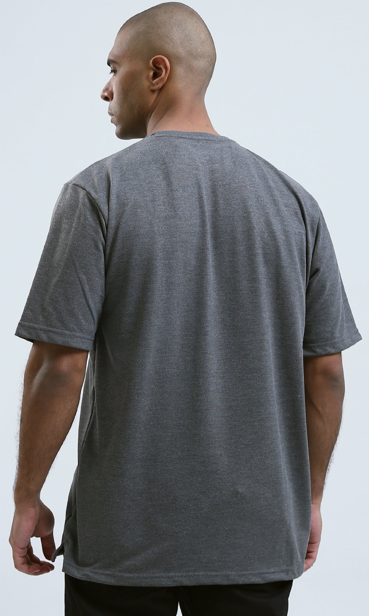 o191173 - Patterned Relaxed Fit Heather Dark Grey Tee