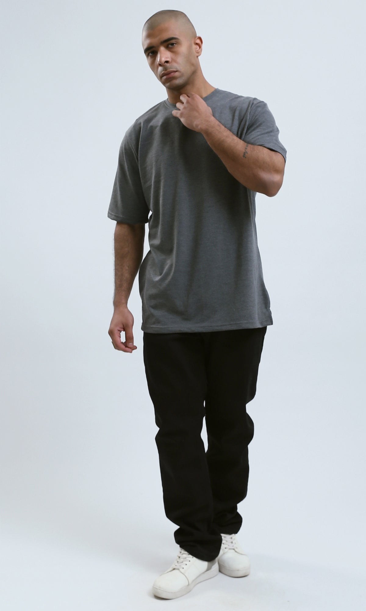 o191173 - Patterned Relaxed Fit Heather Dark Grey Tee