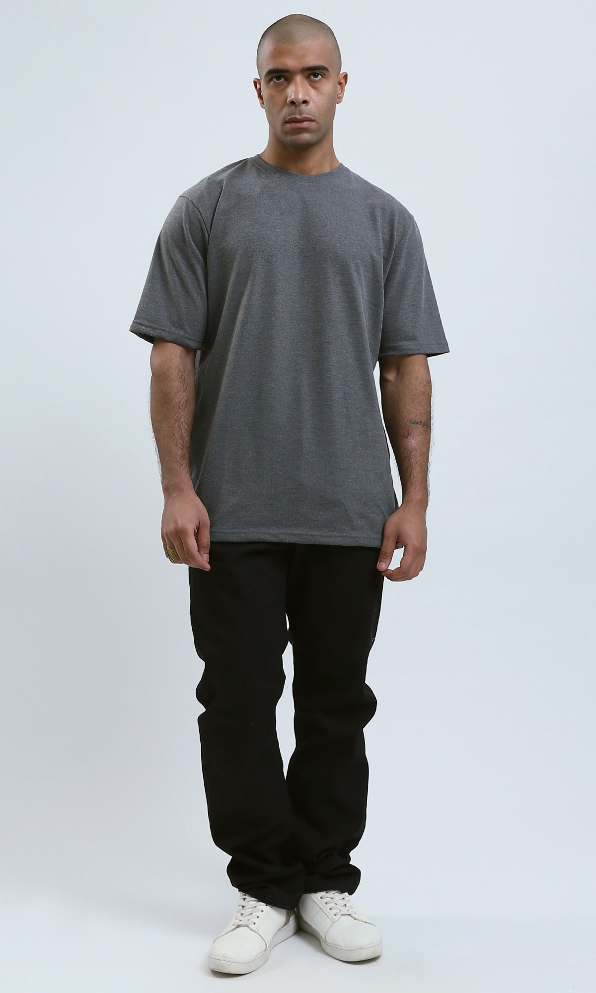 o191173 - Patterned Relaxed Fit Heather Dark Grey Tee