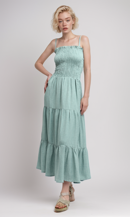 O191181 Sleeveless Ruffle Long Dress - Mintgreen