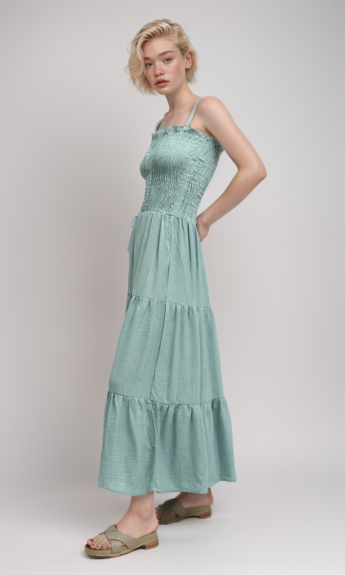 O191181 Sleeveless Ruffle Long Dress - Mintgreen