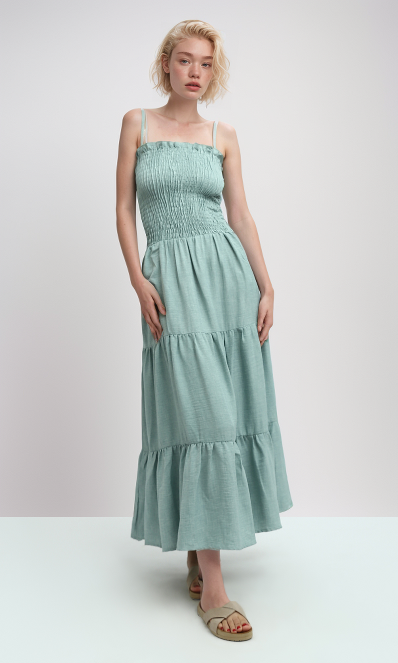 O191181 Sleeveless Ruffle Long Dress - Mintgreen