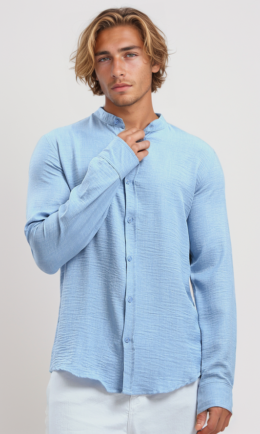 O191183 Textured Long Sleeves Sky Blue Shirt