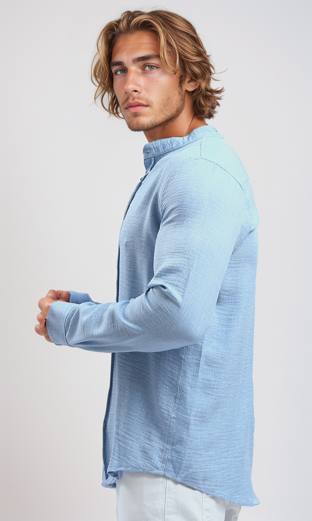 O191183 Textured Long Sleeves Sky Blue Shirt