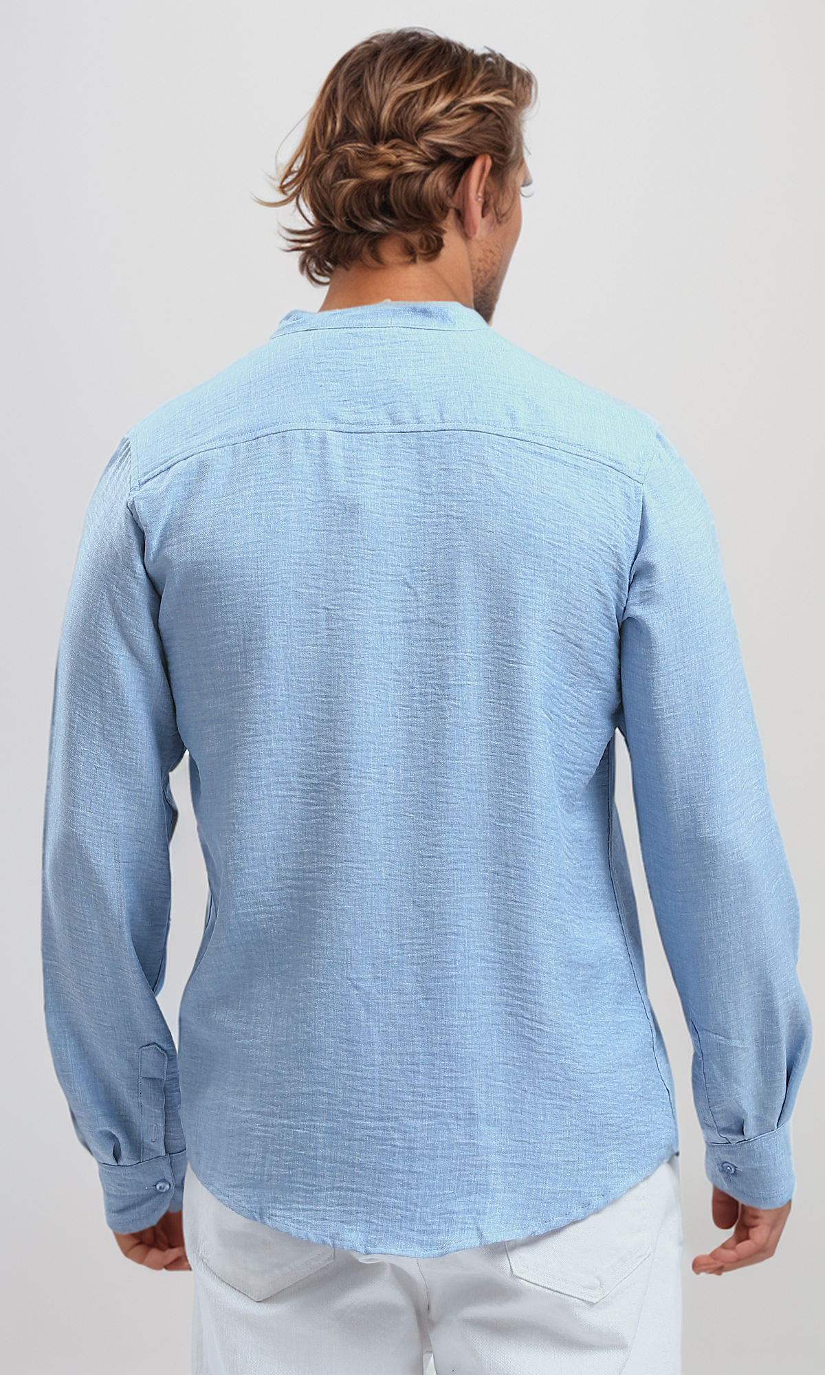 O191183 Textured Long Sleeves Sky Blue Shirt