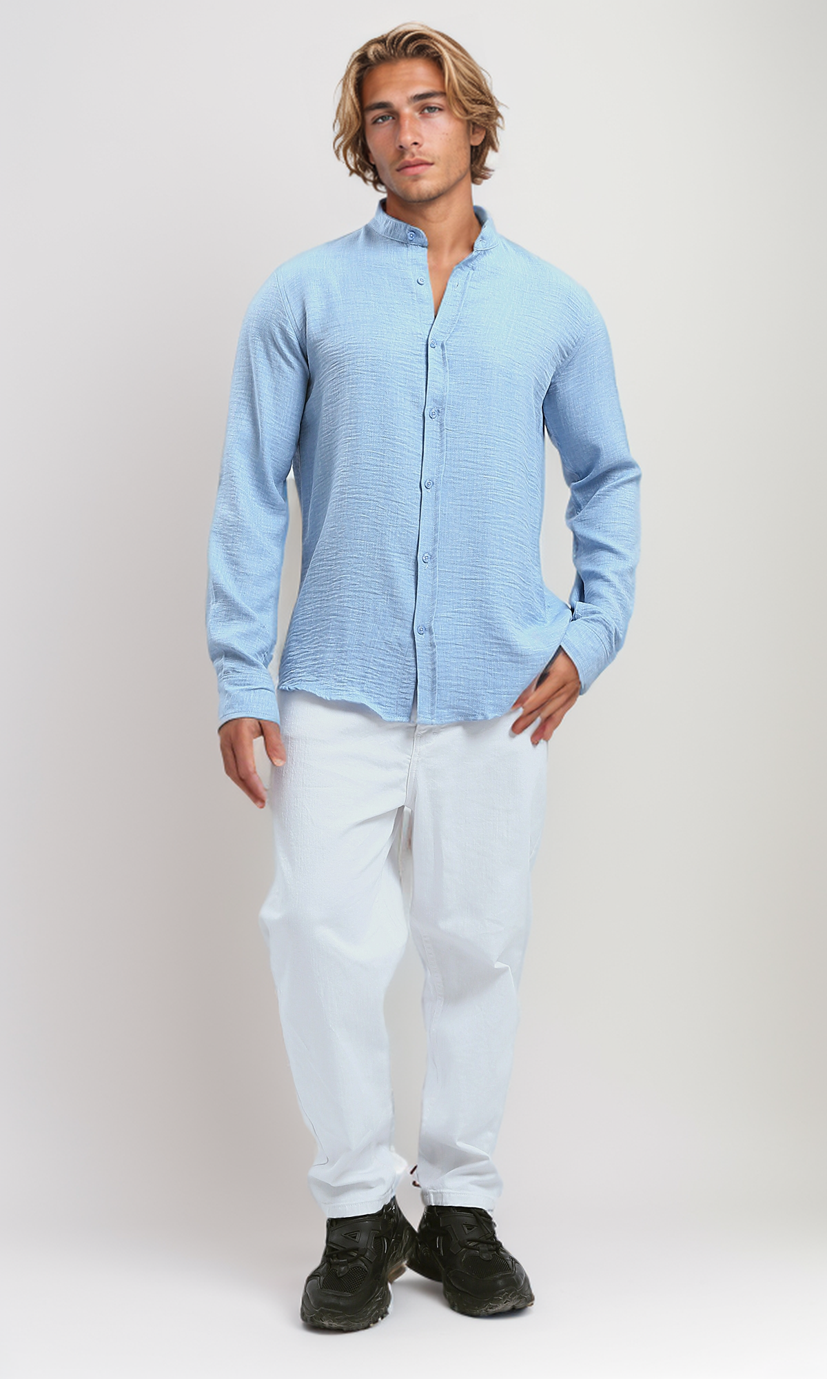 O191183 Textured Long Sleeves Sky Blue Shirt