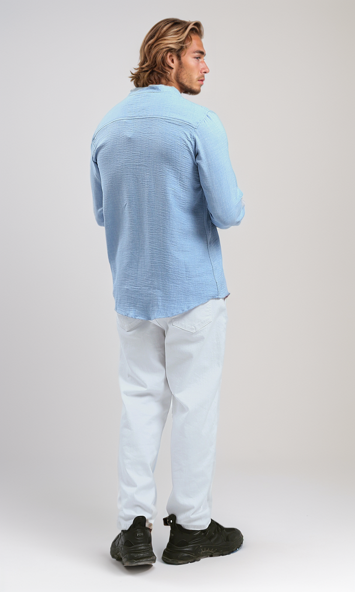 O191183 Textured Long Sleeves Sky Blue Shirt