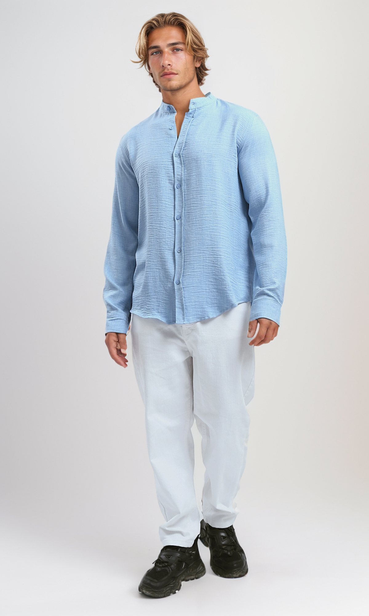 O191183 Textured Long Sleeves Sky Blue Shirt