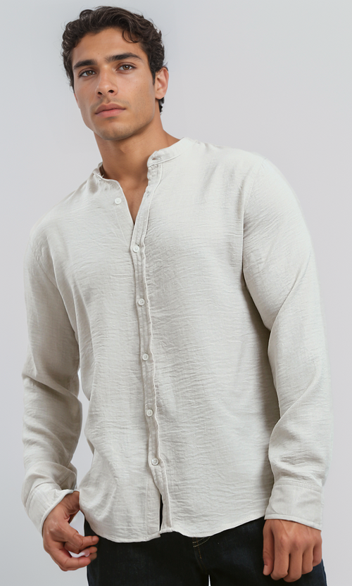 قميص صيفي أبيض لؤلؤي بأكمام طويلة