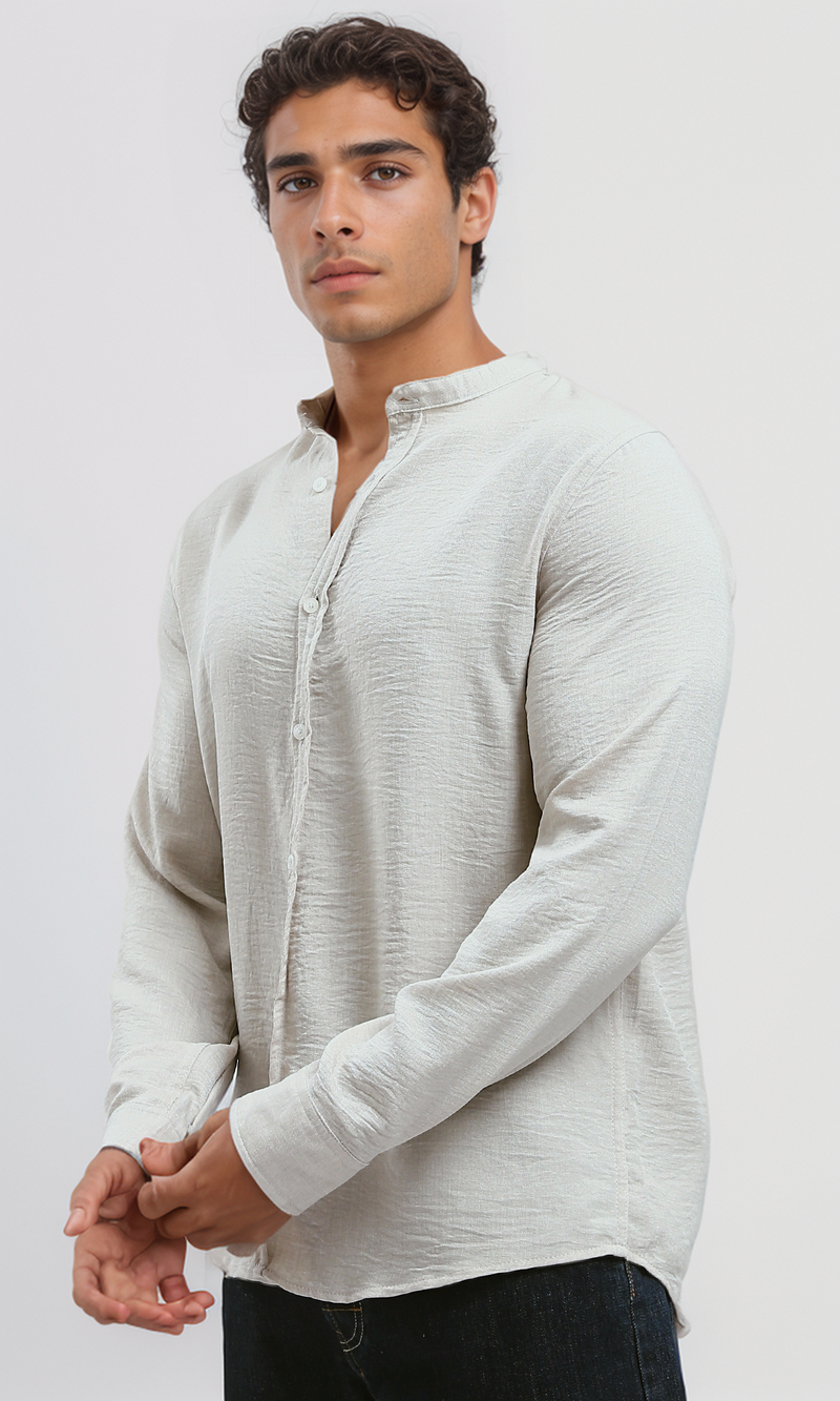 قميص صيفي أبيض لؤلؤي بأكمام طويلة