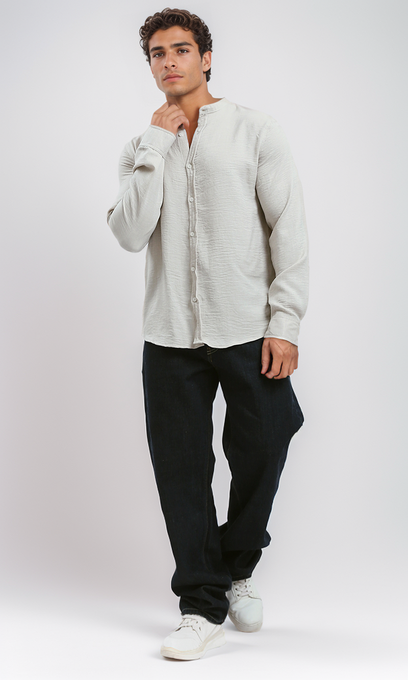 قميص صيفي أبيض لؤلؤي بأكمام طويلة