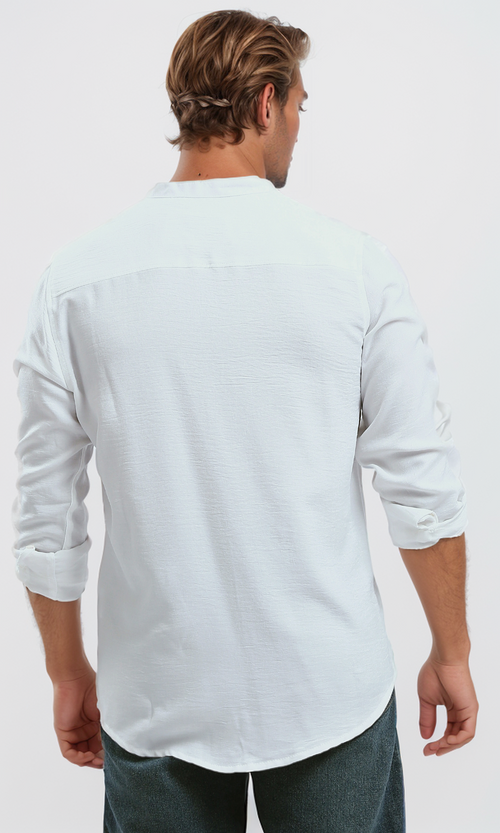 O191186 White Textured Shirt With Mandarin Collar