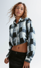 O191216 Side Drawstring Cropped Shirt Long Sleeves - Black & White