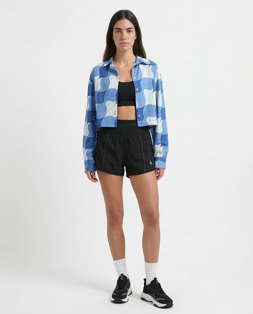 Ravin Women's Abstract Wave Print Cropped Shirt with Side Ties - Blue Multi - O191218