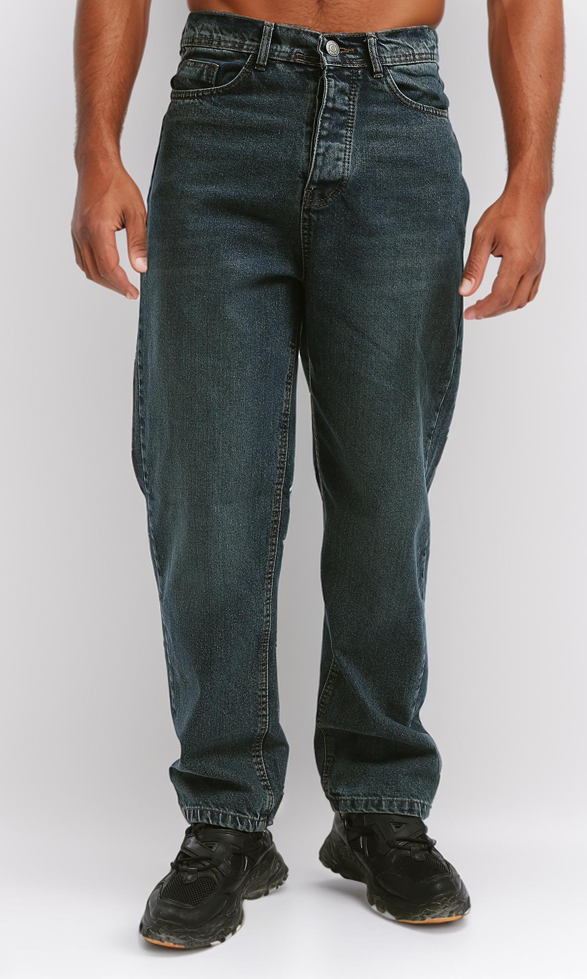 O191271 Greenish Blue Solid Jeans With Five Pockets