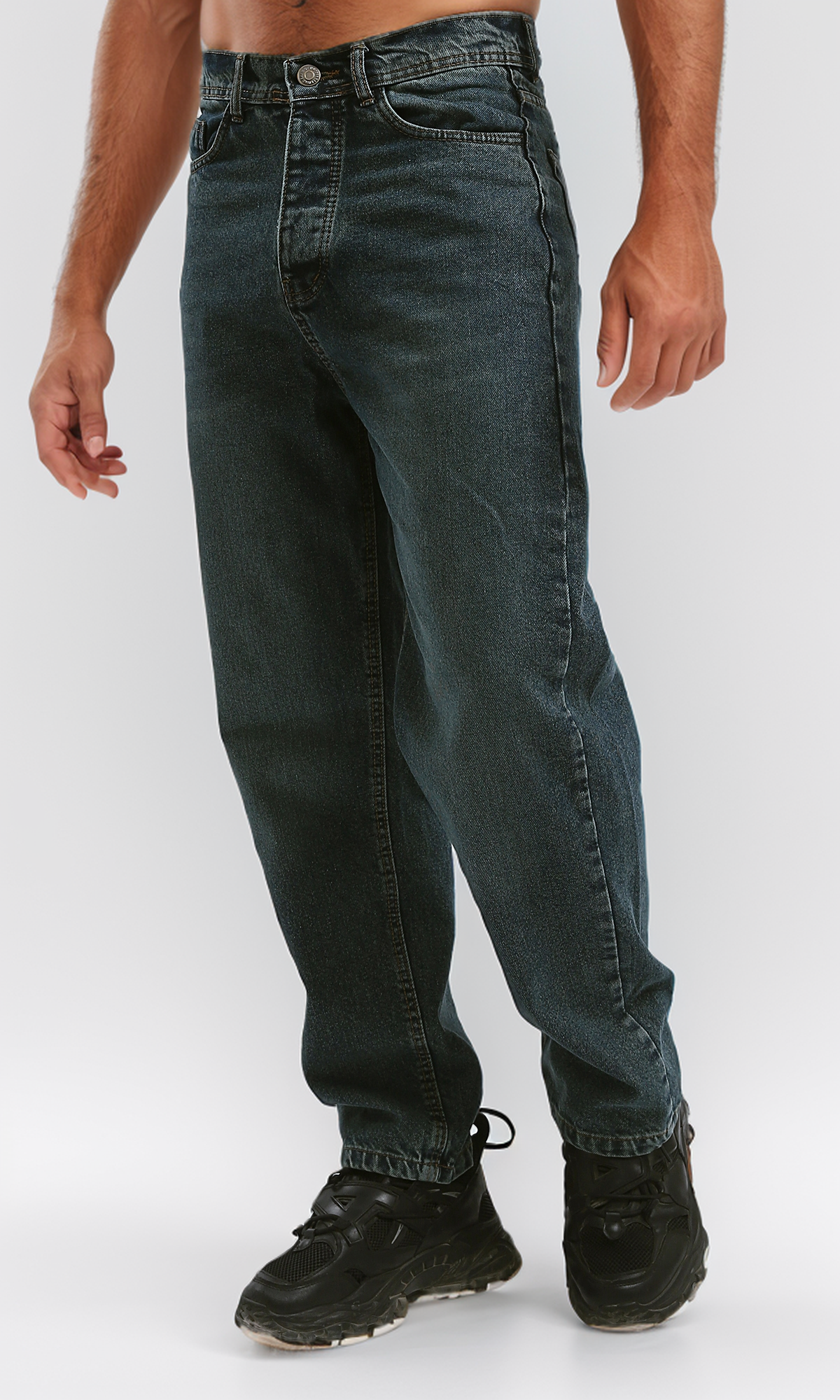 O191271 Greenish Blue Solid Jeans With Five Pockets