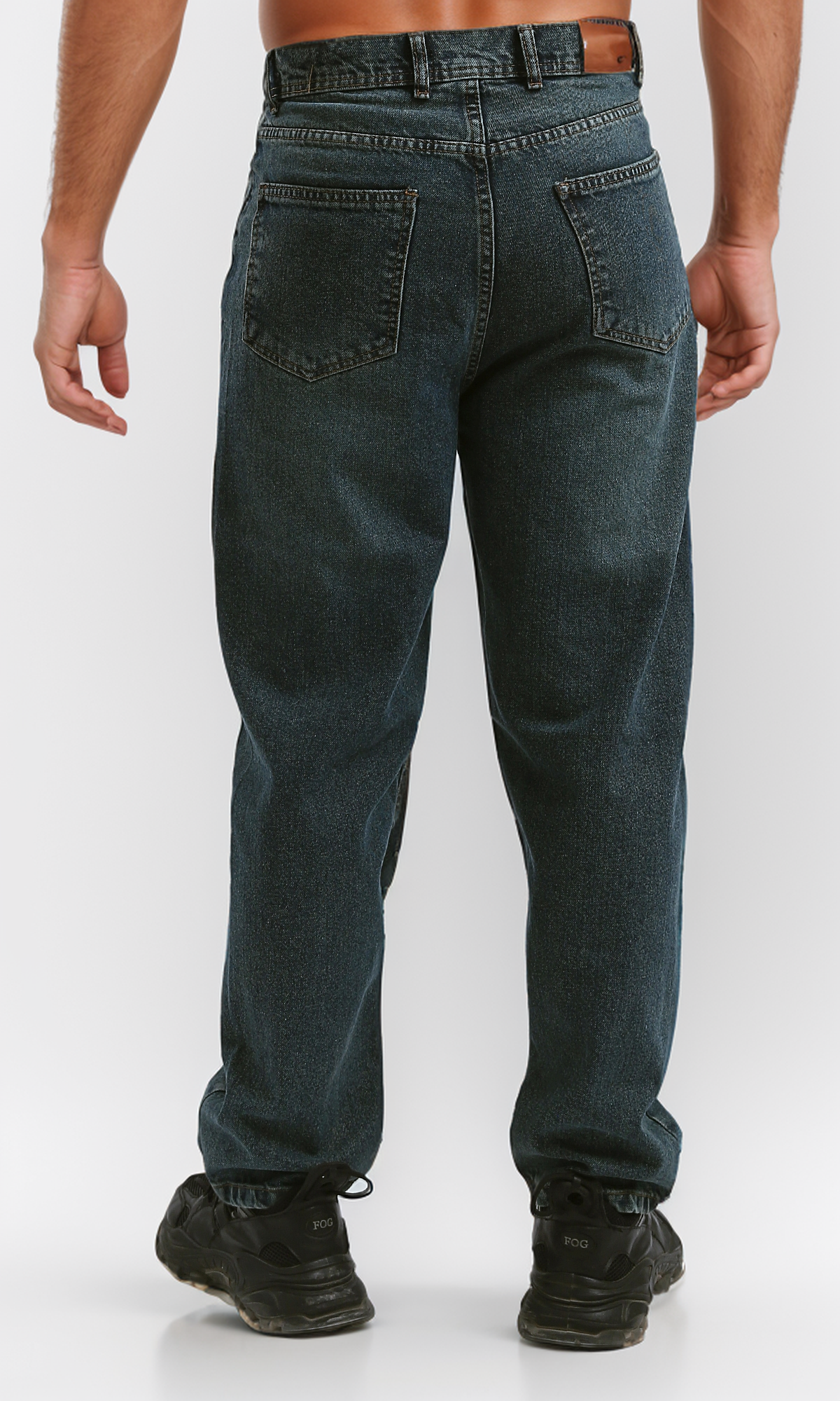 O191271 Greenish Blue Solid Jeans With Five Pockets