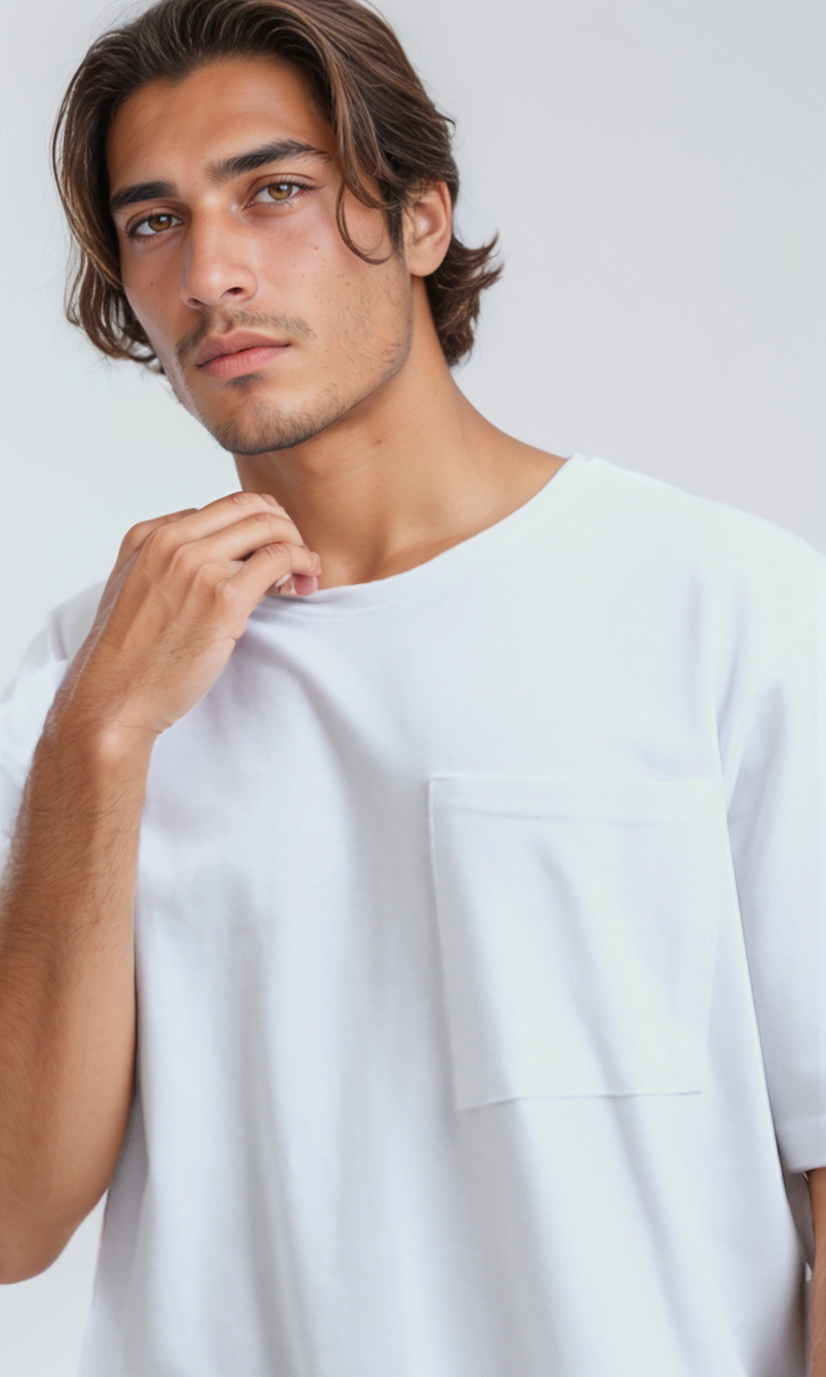 O191374 Comfy Relaxed Fit White Slip On Tee