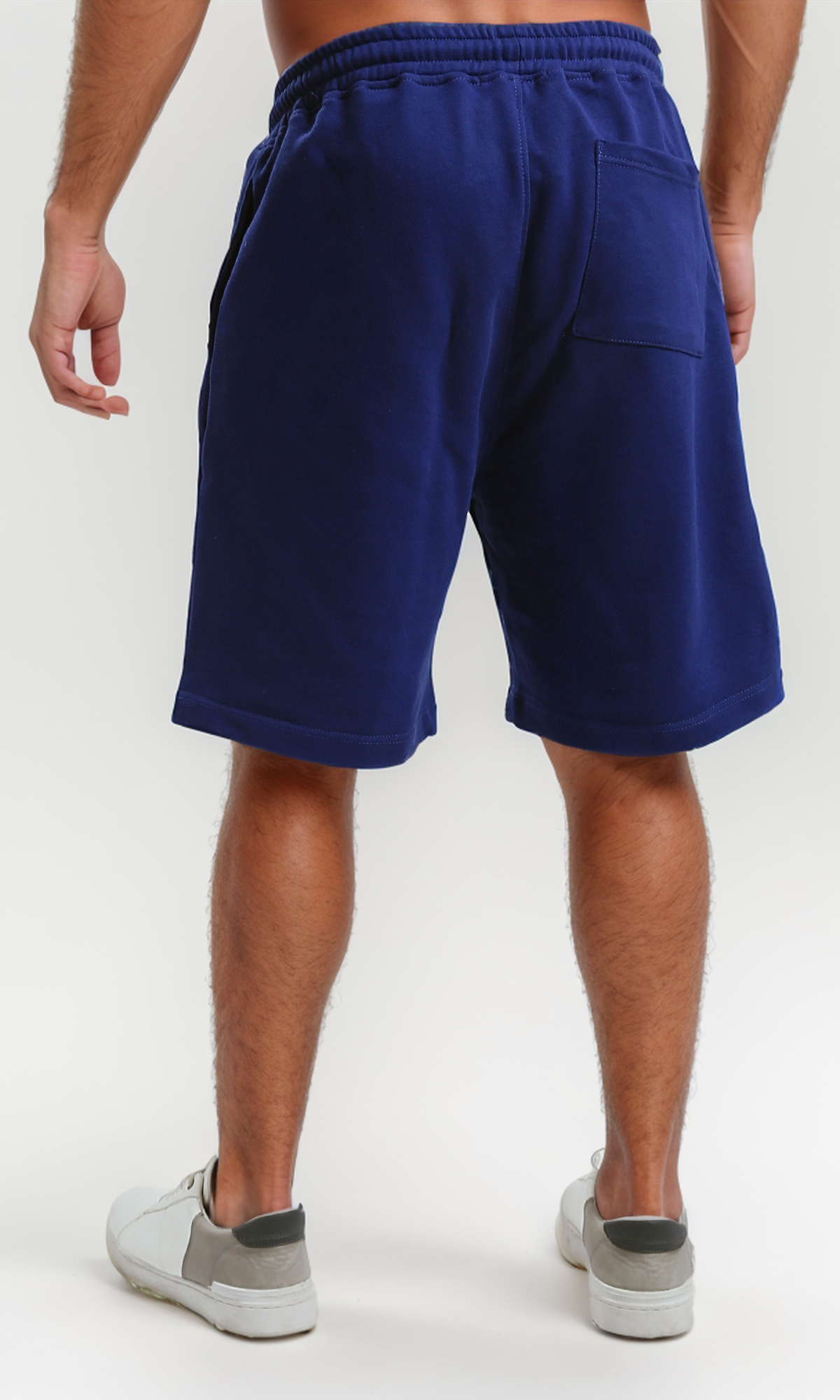 O191376 Loose Leg Dark Blue Solid Cotton Shorts