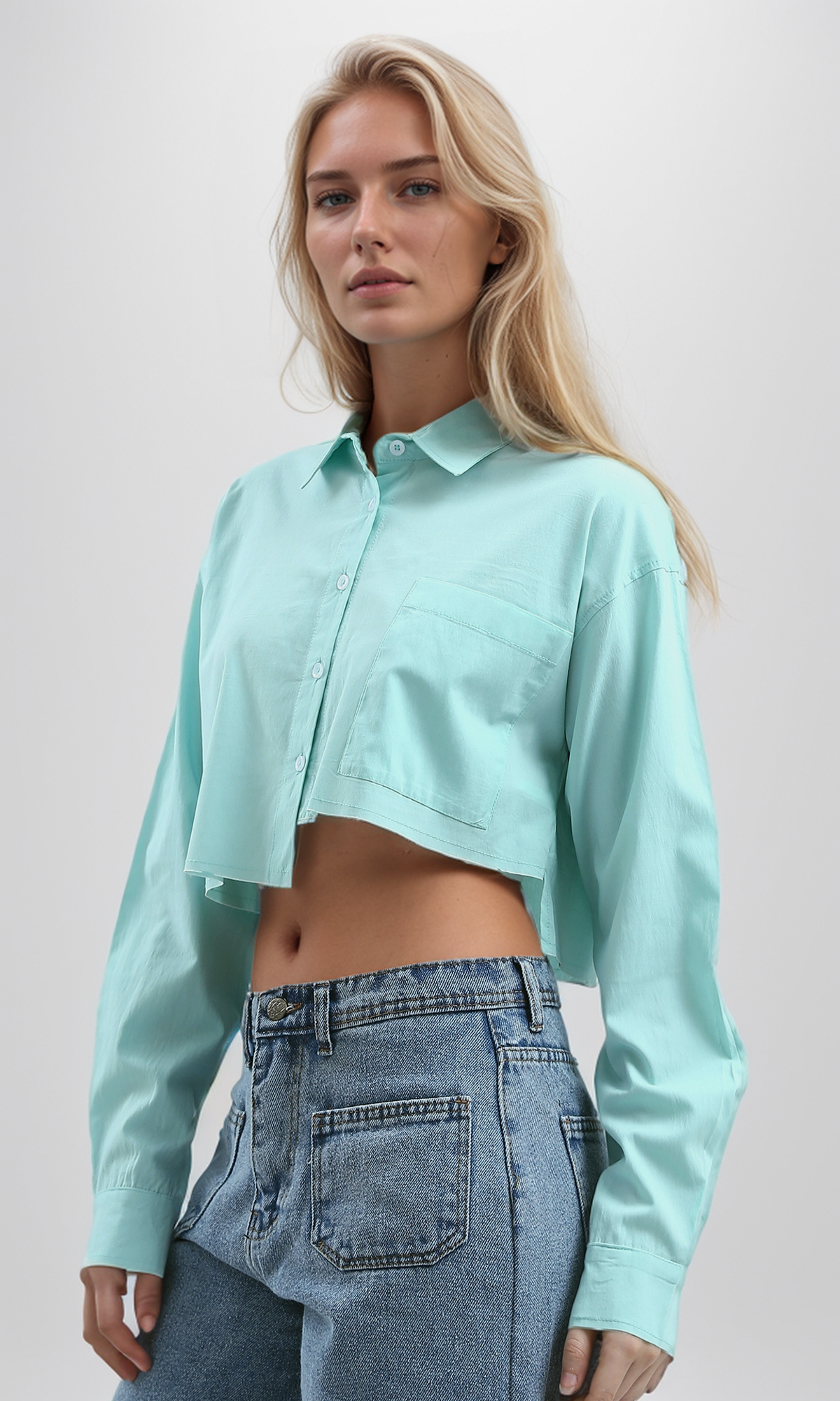 O191379 Mintgreen Solid Summer Short Sleeves Shirt