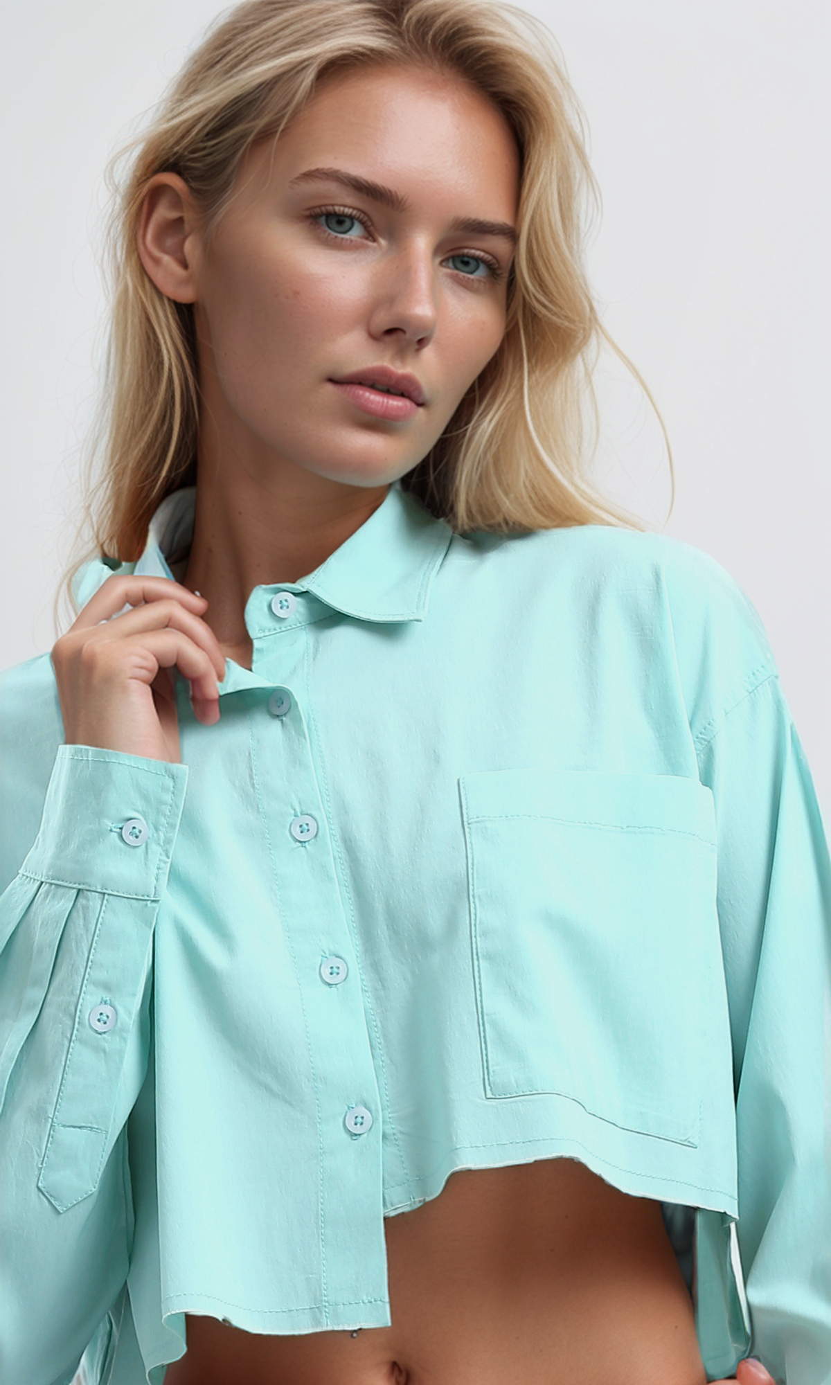 O191379 Mintgreen Solid Summer Short Sleeves Shirt