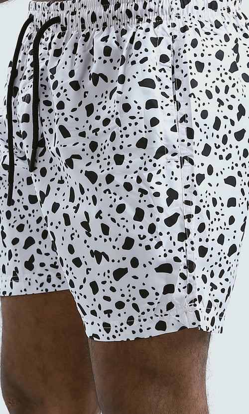 White Monochrome Abstract Printed Board Shorts - O191436