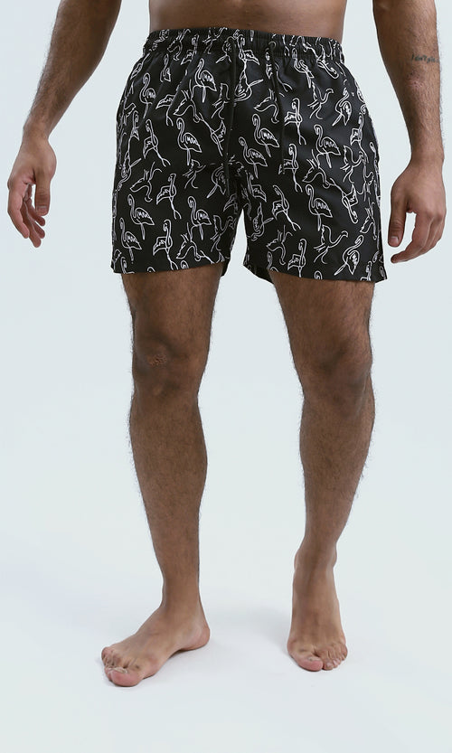 Flamingo Print Drawstring Board Shorts - O191440