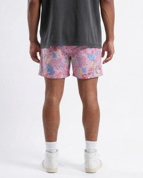 Ravin Men's Botanical Paisley Print Streetwear Shorts – Pink/Multi - O191457
