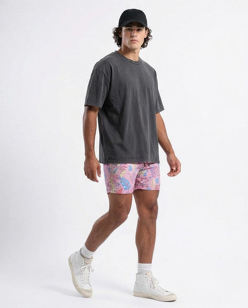Ravin Men's Botanical Paisley Print Streetwear Shorts – Pink/Multi - O191457
