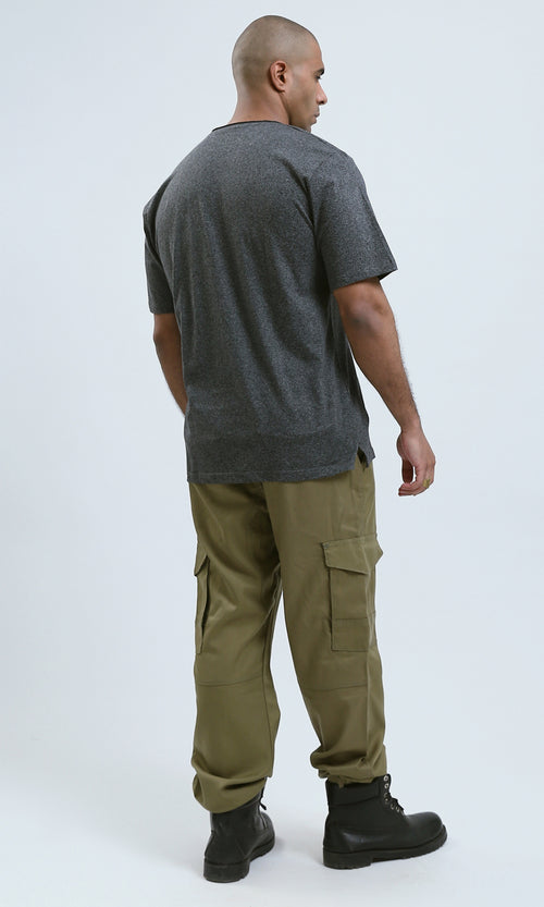 o191529 - Heather Dark Grey Elbow Sleeves Summer Tee