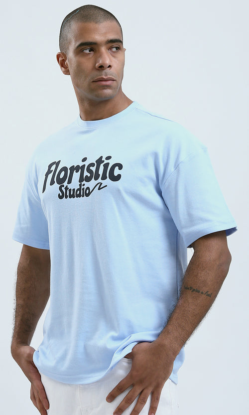 O191635 - Printed Sky Blue Elbow-Sleeves Tee with Front And back