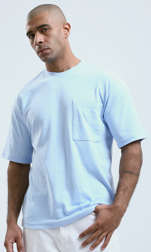 o191636 - Relaxed Fit Sky Blue Tee with Elbow Sleeves