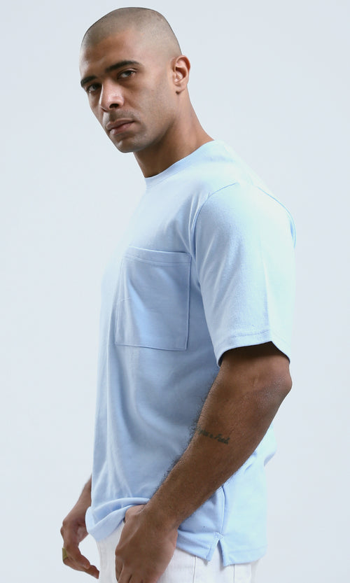 o191636 - Relaxed Fit Sky Blue Tee with Elbow Sleeves