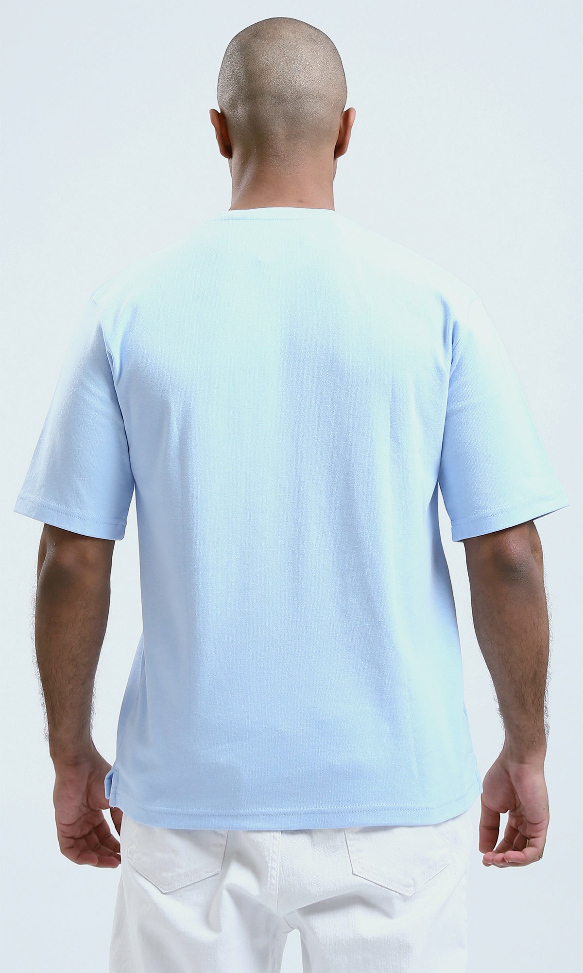 o191636 - Relaxed Fit Sky Blue Tee with Elbow Sleeves