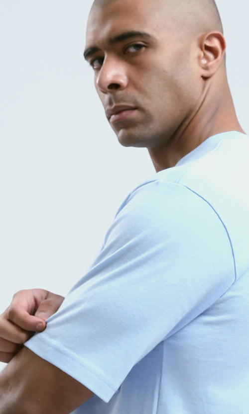 o191636 - Relaxed Fit Sky Blue Tee with Elbow Sleeves