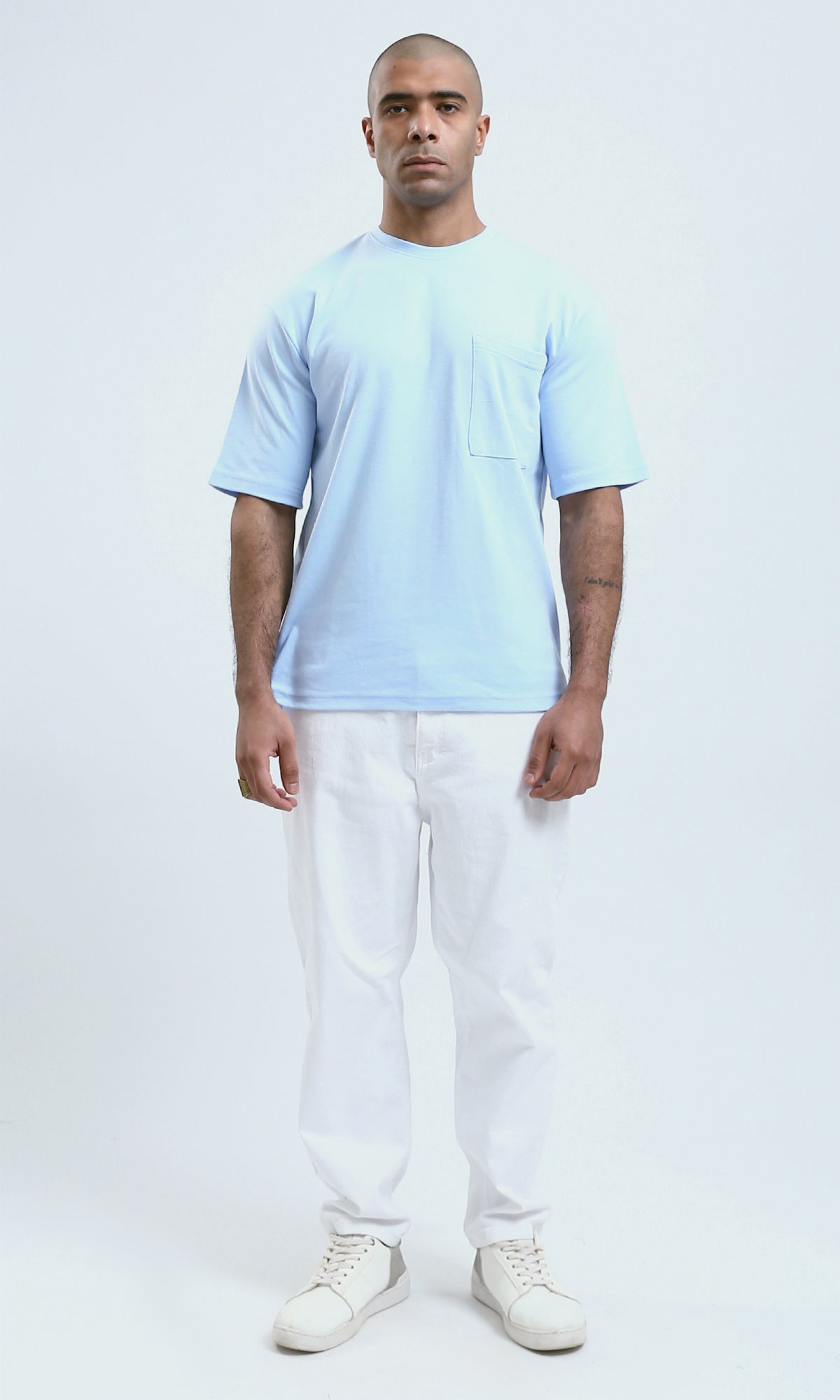 o191636 - Relaxed Fit Sky Blue Tee with Elbow Sleeves