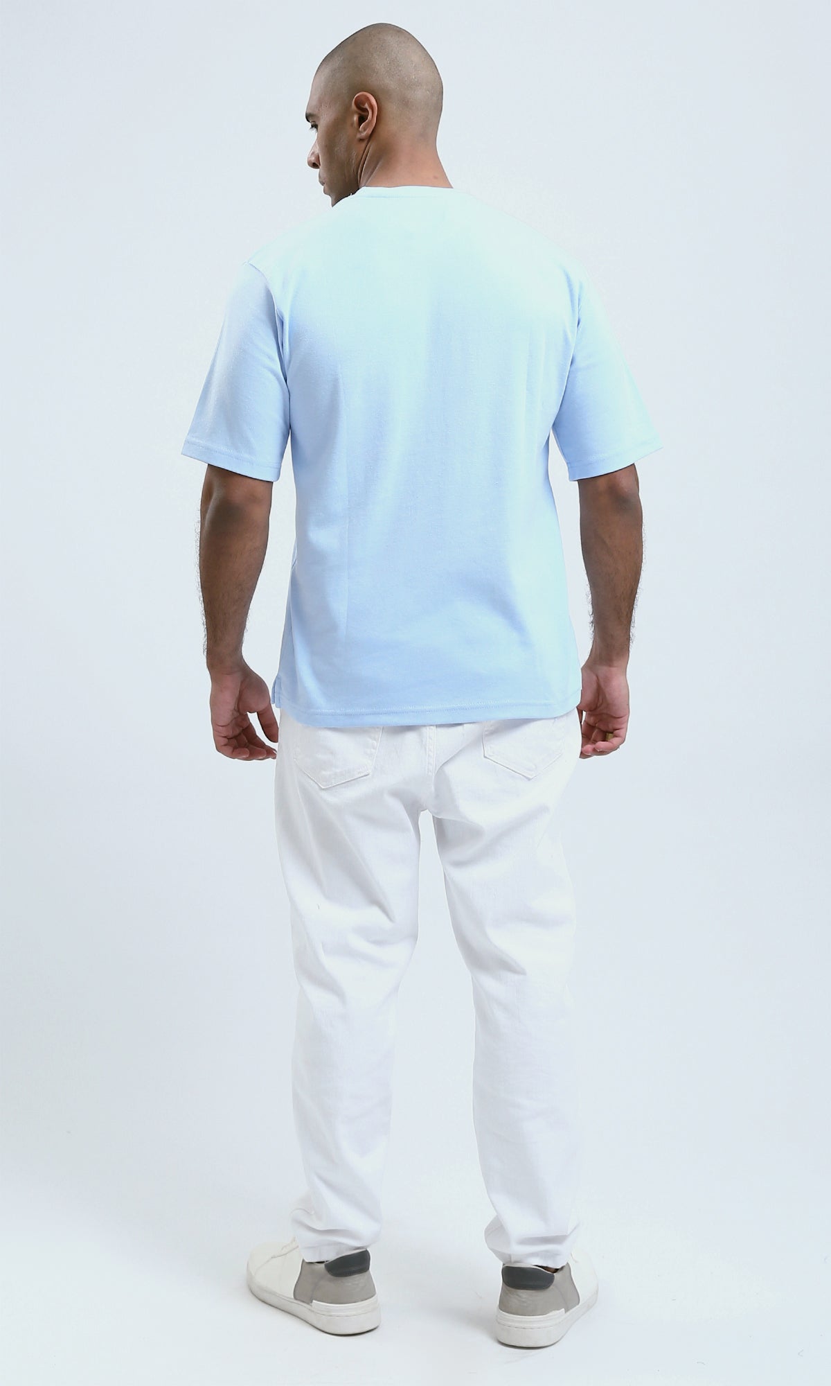 o191636 - Relaxed Fit Sky Blue Tee with Elbow Sleeves