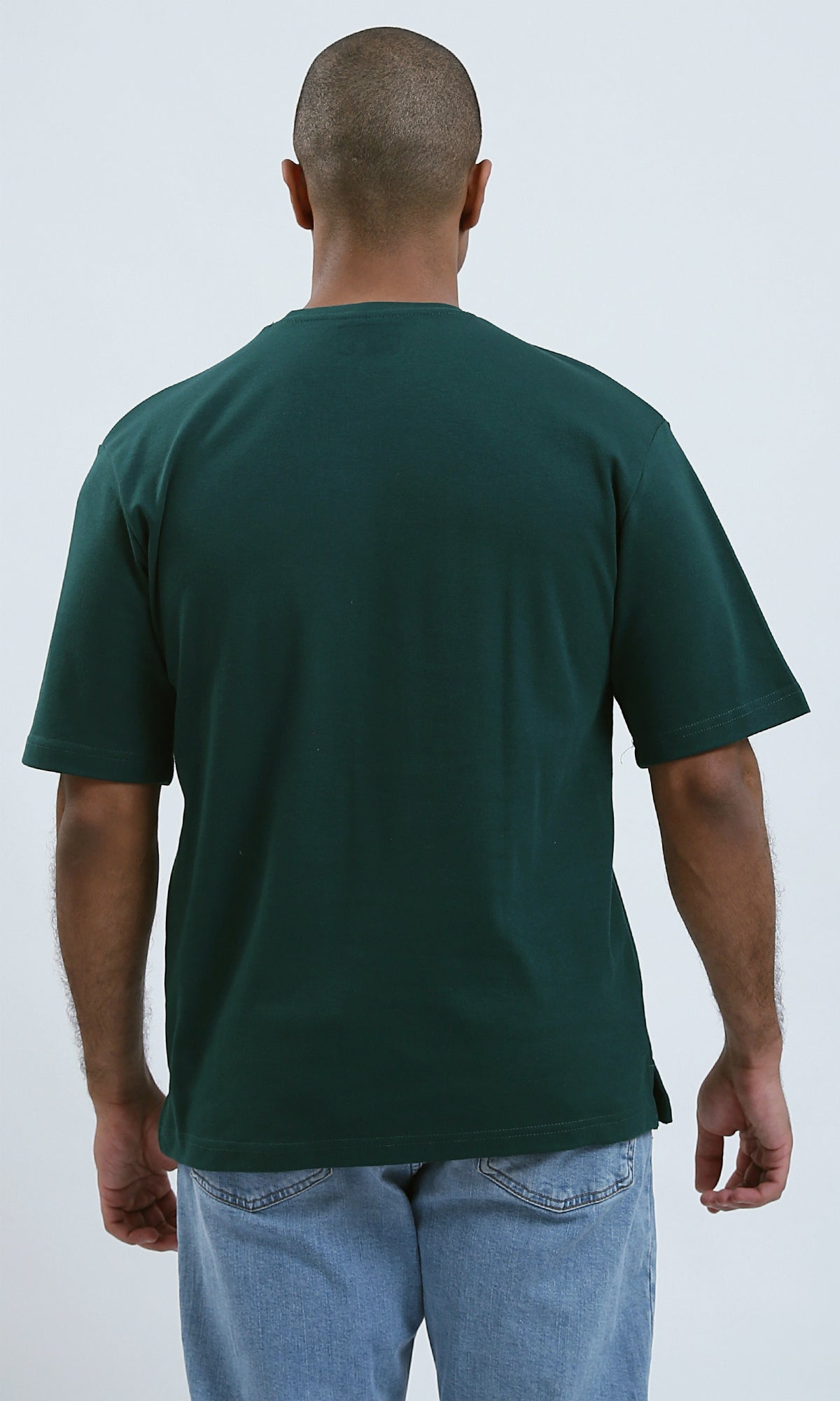 O191640 Round Neck Relaxed Fit Solid Forest Green Tee