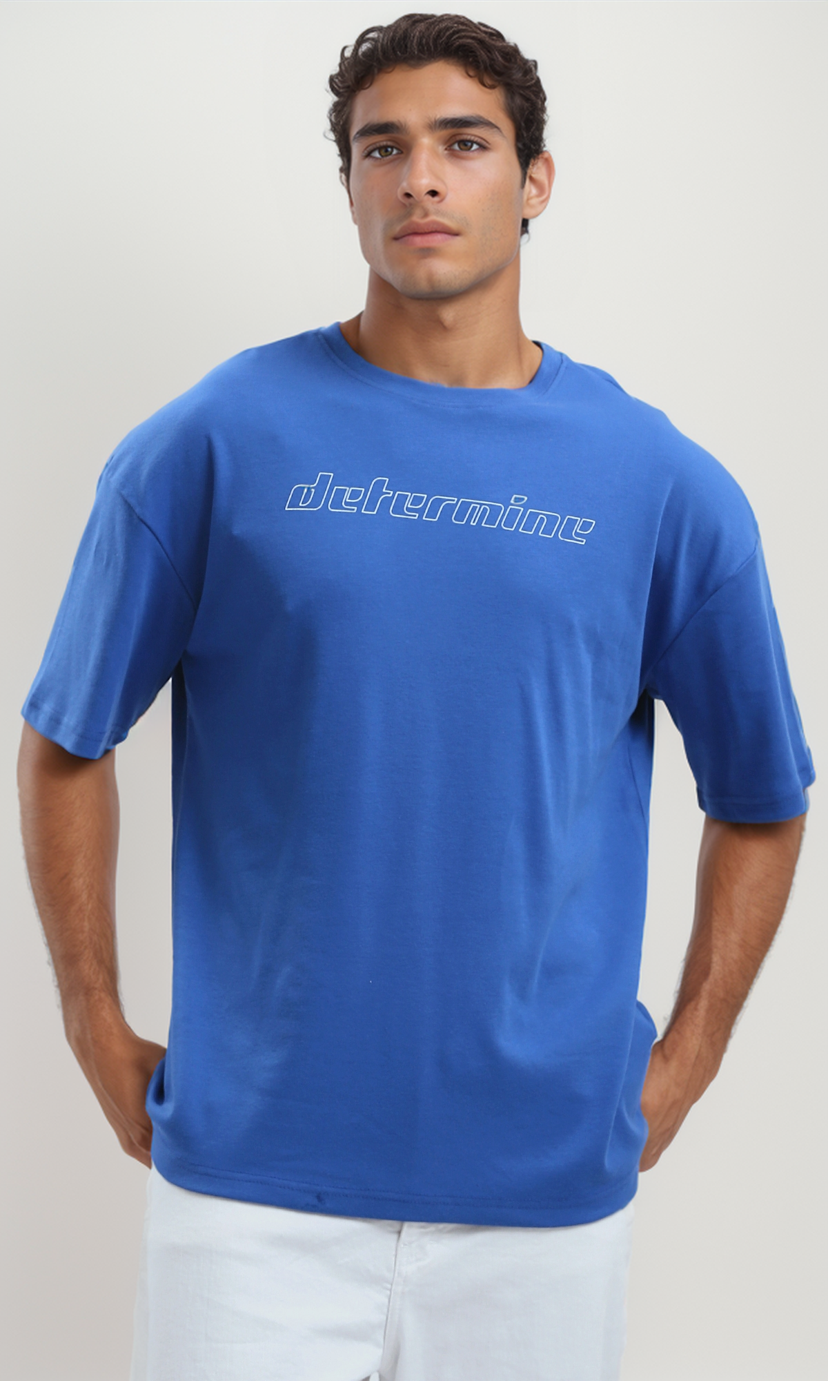 O191642 Blue Cotton Tee With "Determine" Print