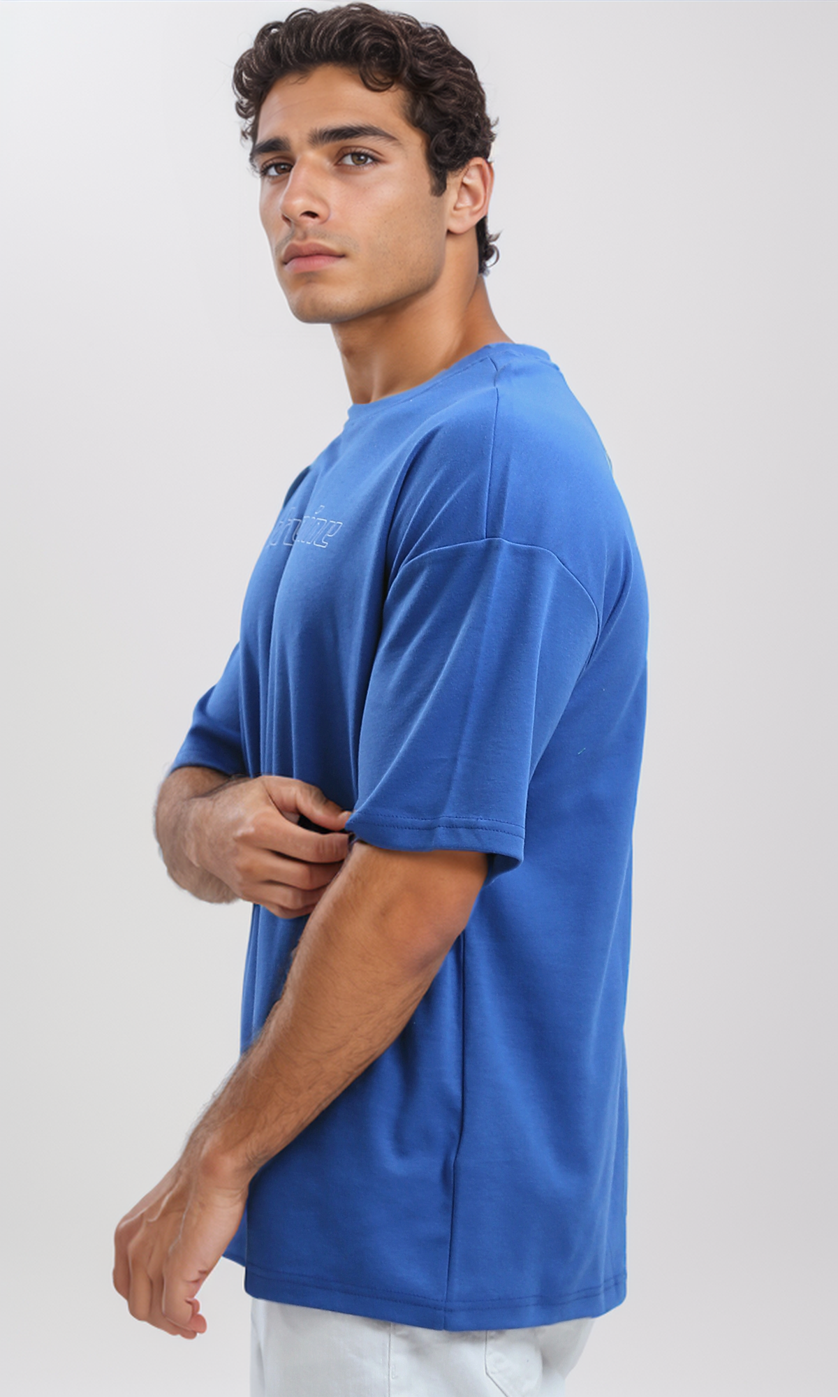 O191642 Blue Cotton Tee With "Determine" Print