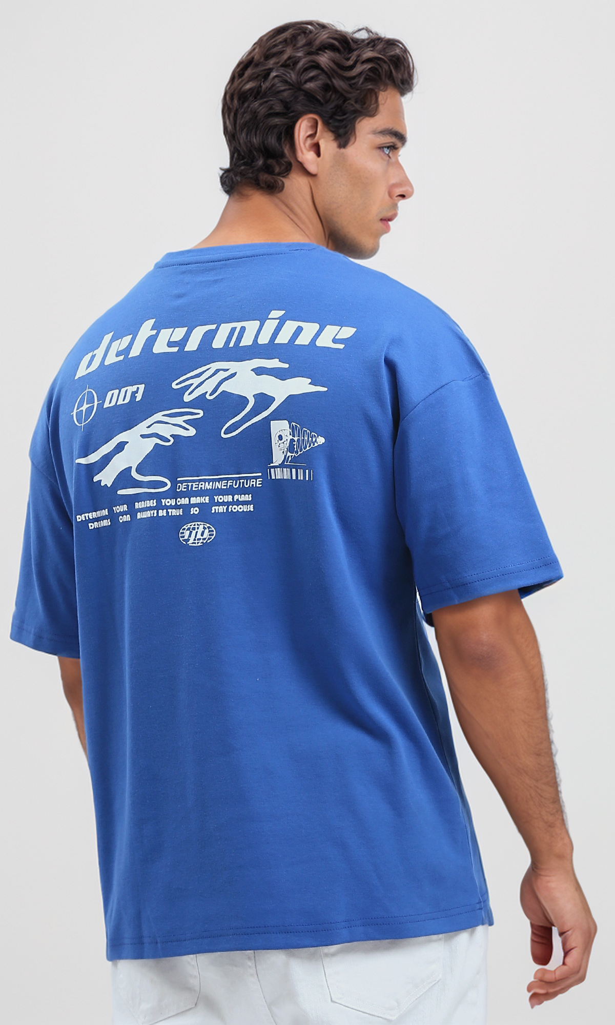 O191642 Blue Cotton Tee With "Determine" Print