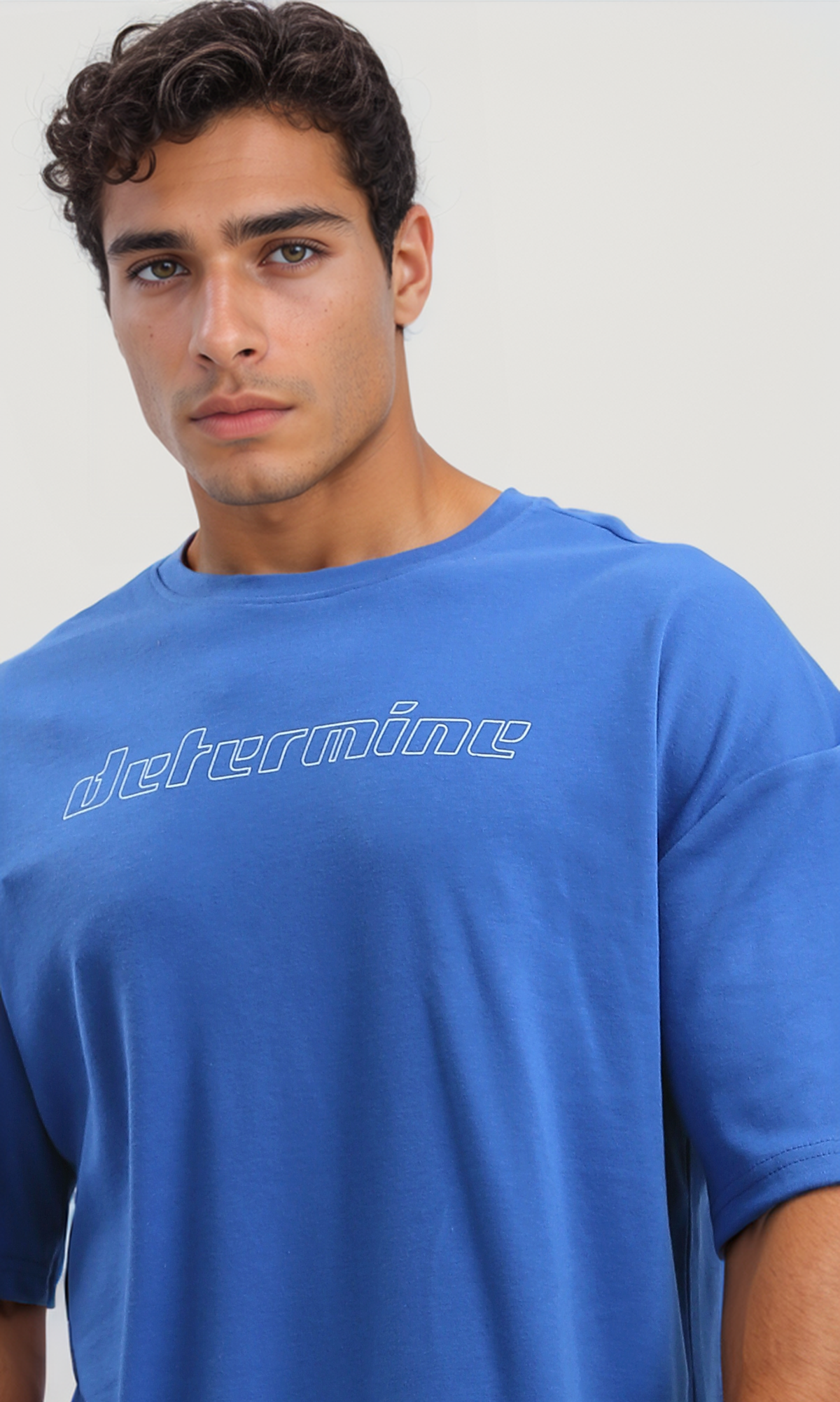 O191642 Blue Cotton Tee With "Determine" Print