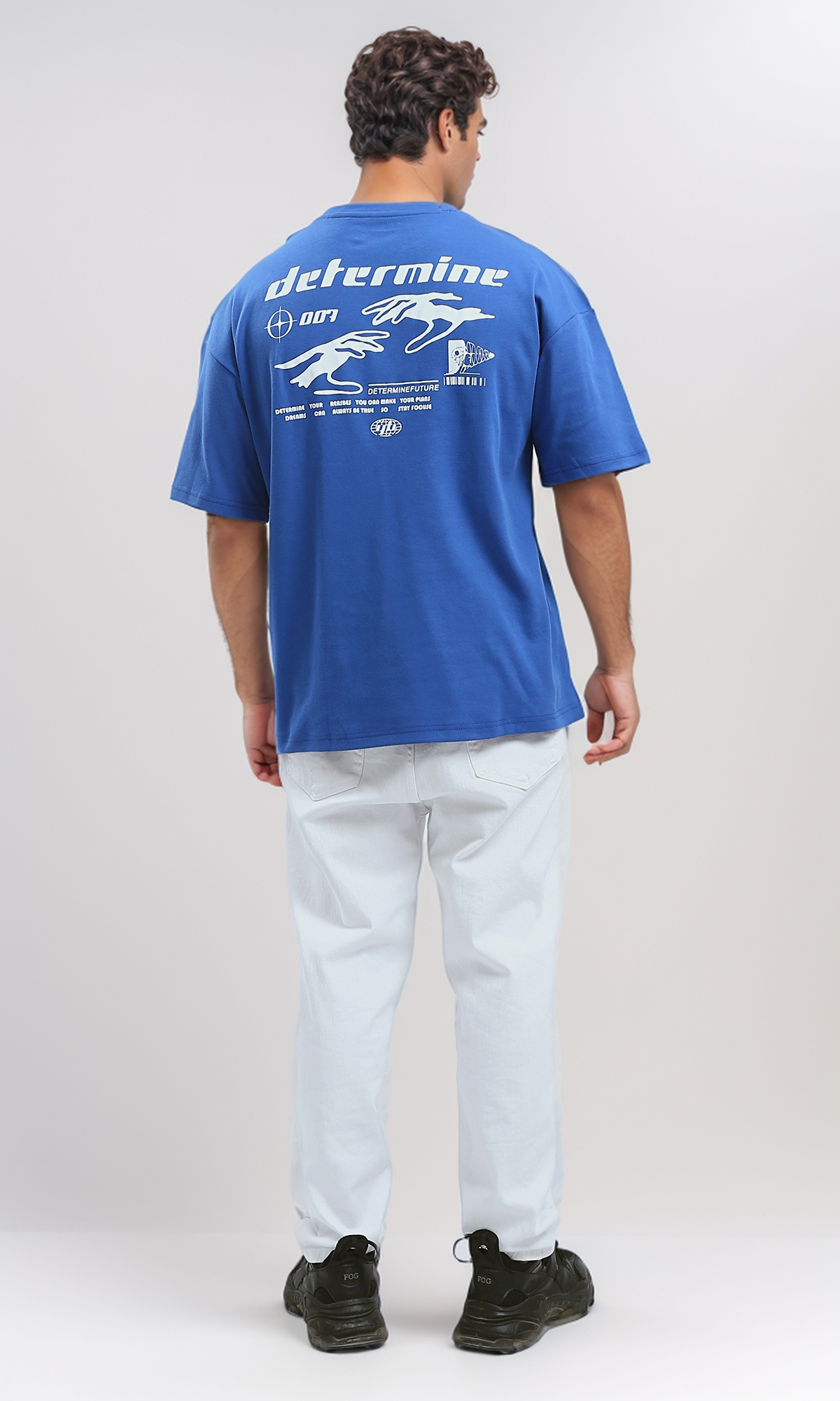 O191642 Blue Cotton Tee With "Determine" Print