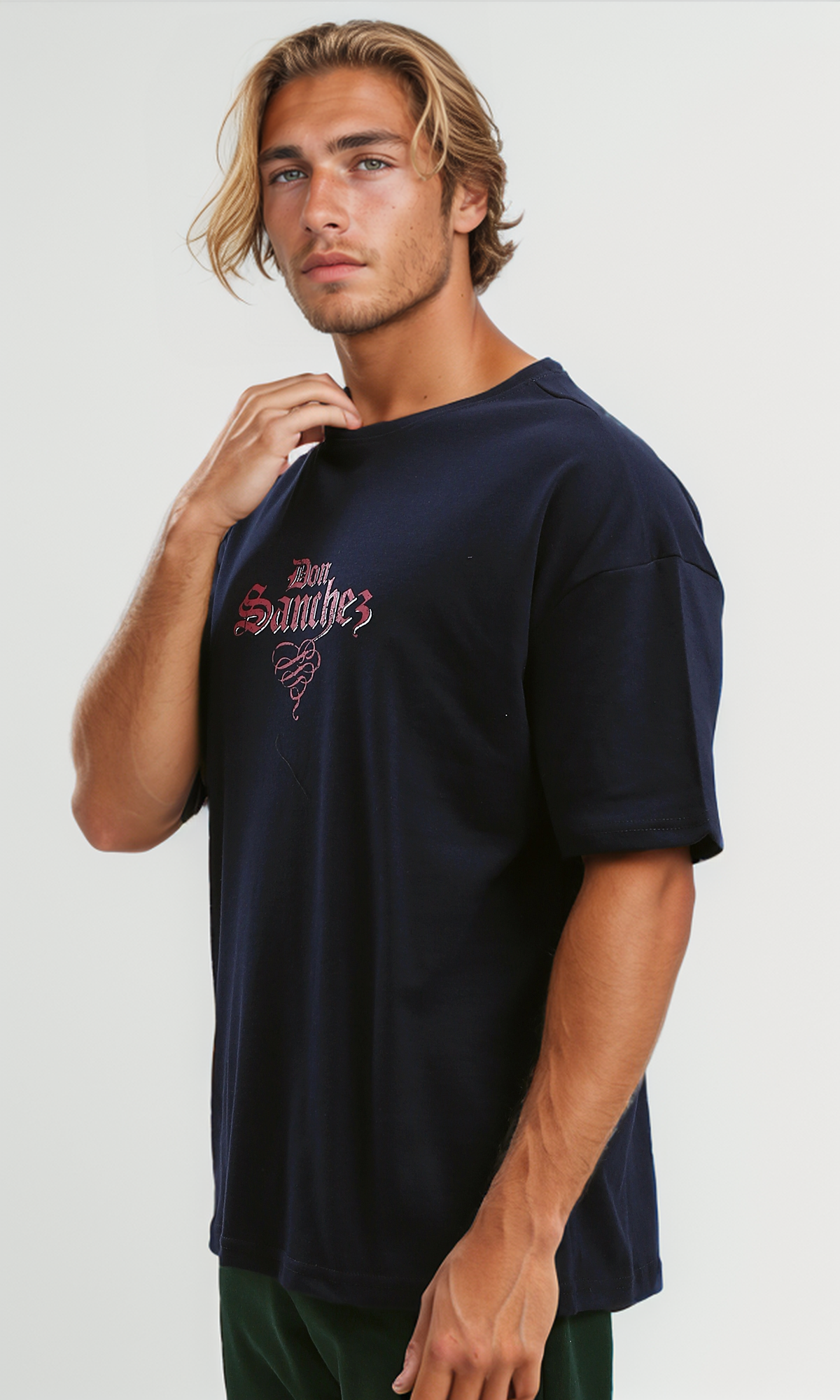 O191643 Printed Dark Navy Blue Slip On Cotton Tee