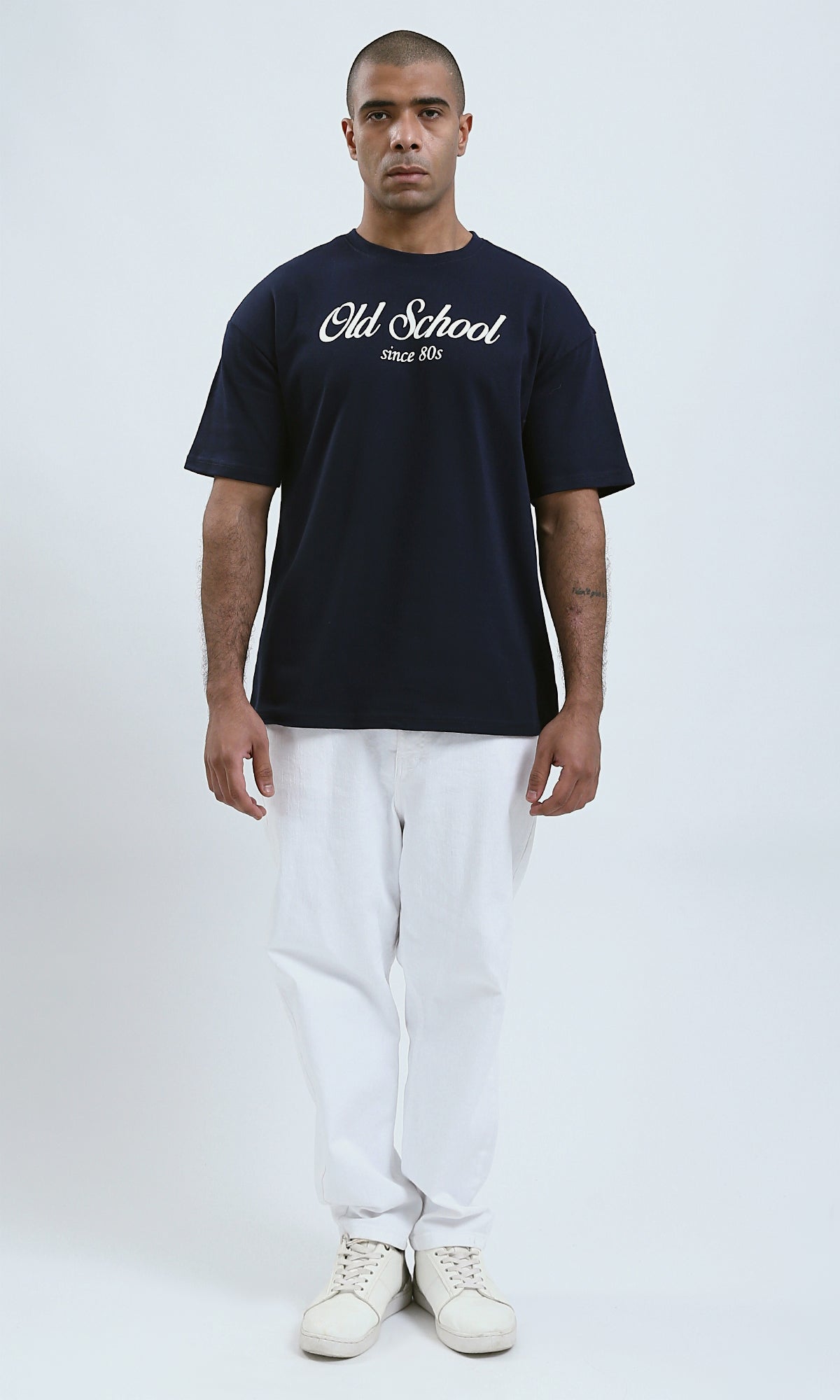 O191646 - Dark Navy Slip On Printed Tee with Round Neck