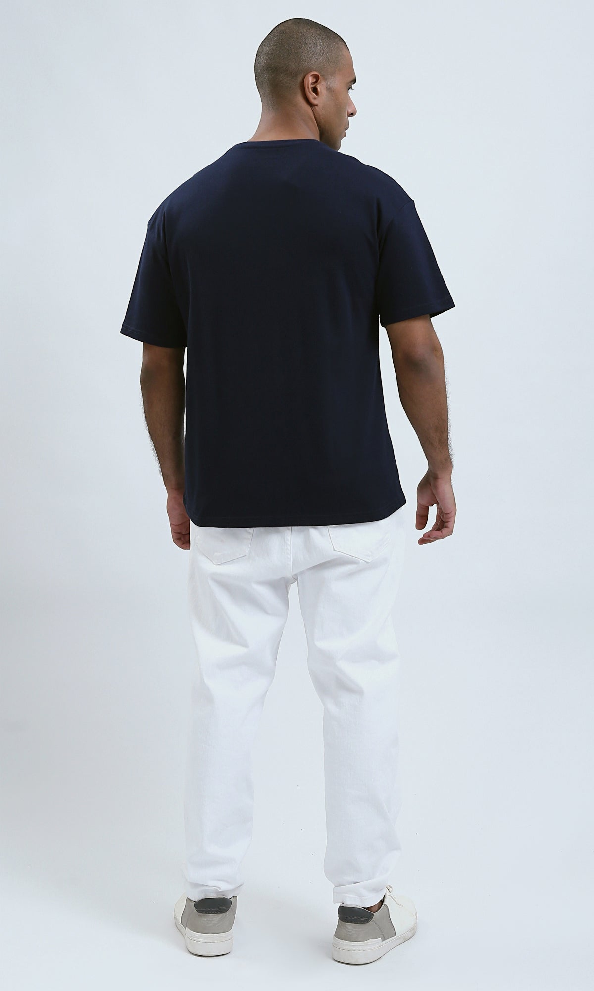 O191646 - Dark Navy Slip On Printed Tee with Round Neck