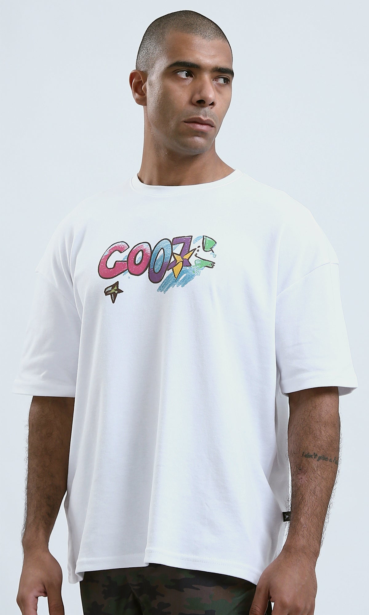 O191647 - Front & Back Print Elbow Sleeves Cotton Tee