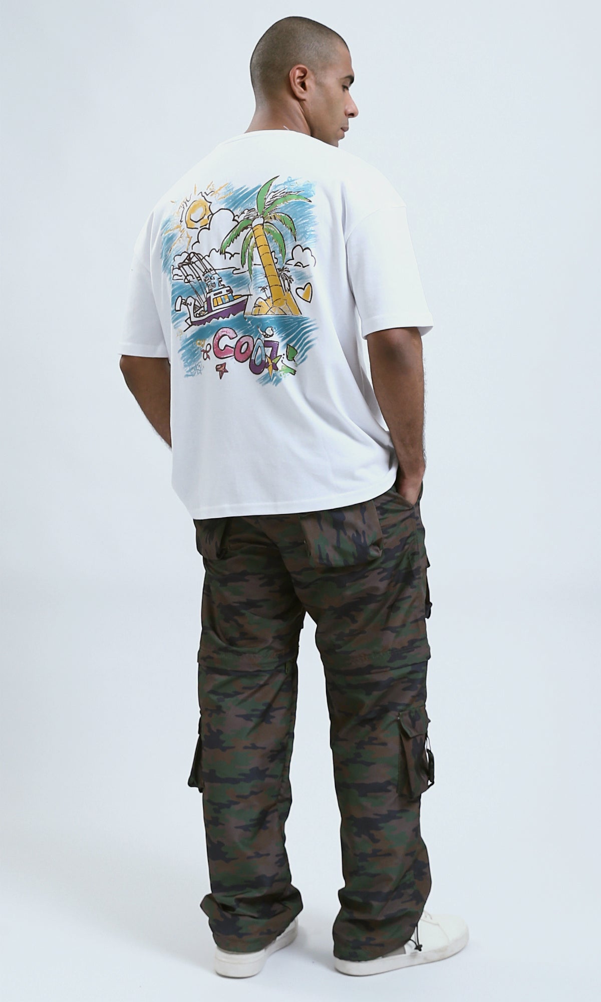 O191647 - Front & Back Print Elbow Sleeves Cotton Tee