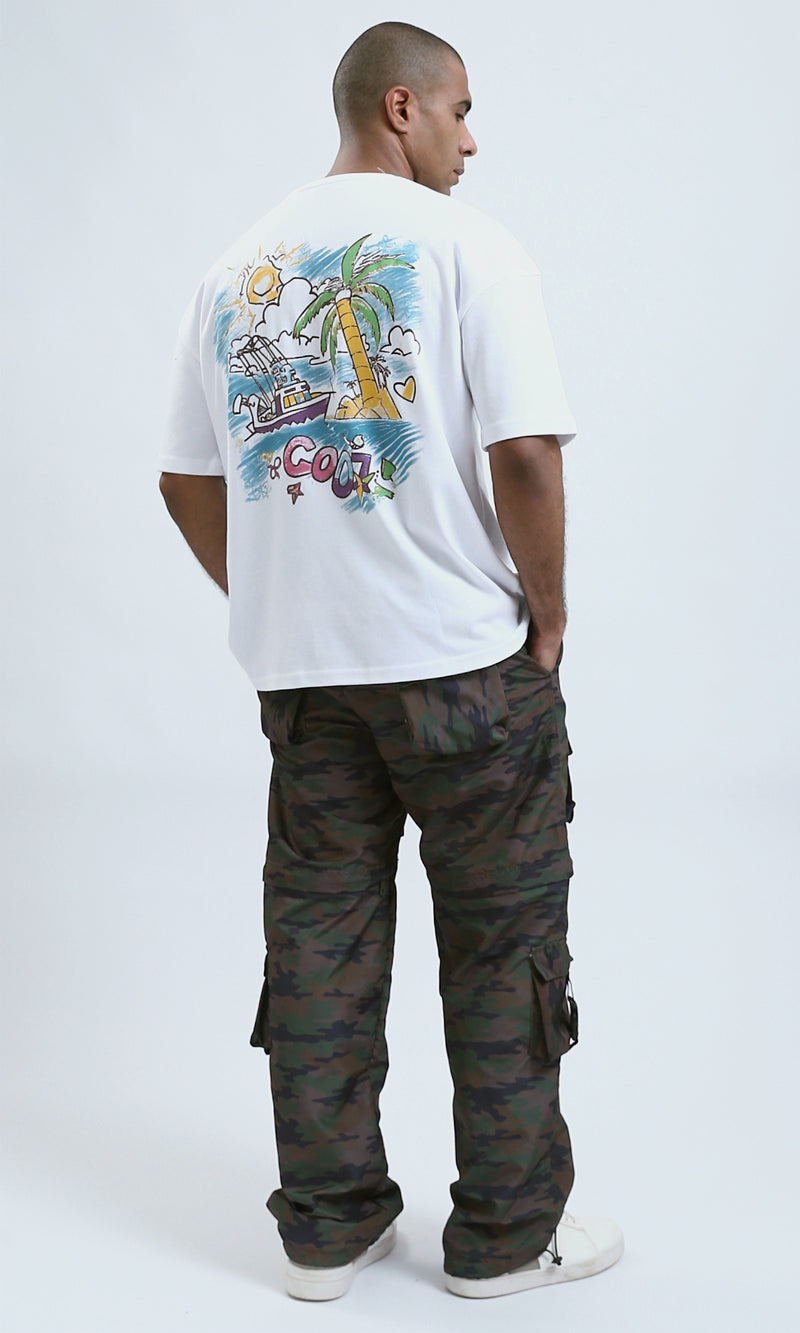 O191647 - Front & Back Print Elbow Sleeves Cotton Tee